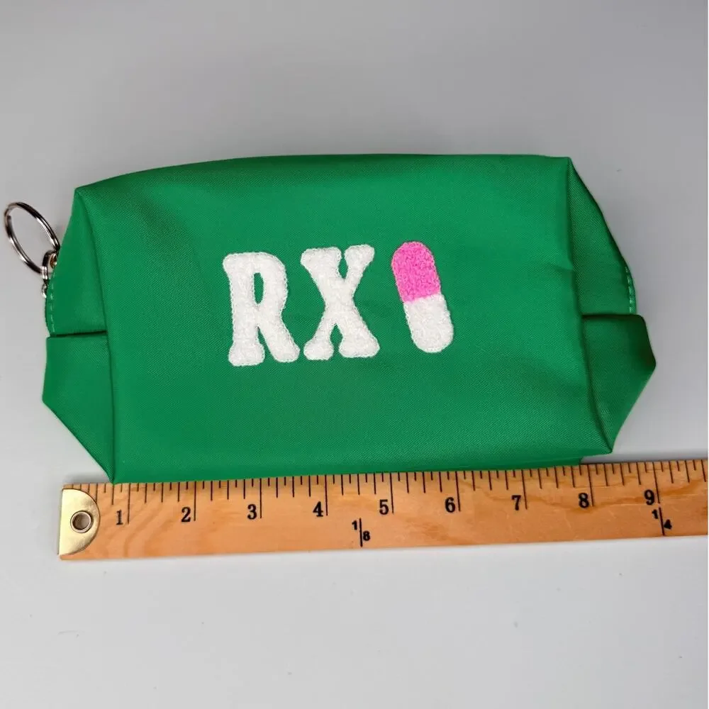 Shiraleah RX Small Zip Pouch Green Pill Chenille Pharmacy Nurse Cosmetic Bag